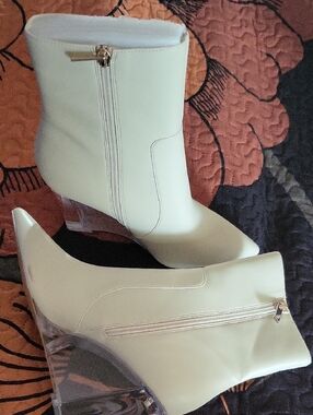 Aldo Cream Ankle Boots with Clear Wedge Heel
